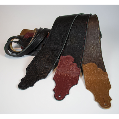 Franklin 3" Chocolate Glove Leather Guitar Strap with Tooled Caramel Ends — view 2