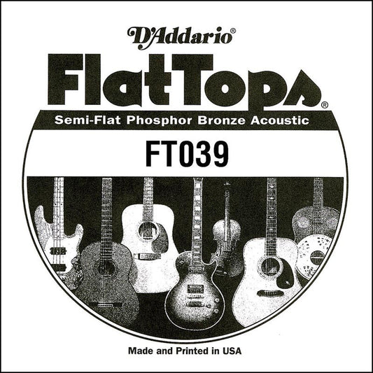 D'Addario FT039 Semi-Flat Phosphor Bronze Acoustic Guitar Single String, .039
