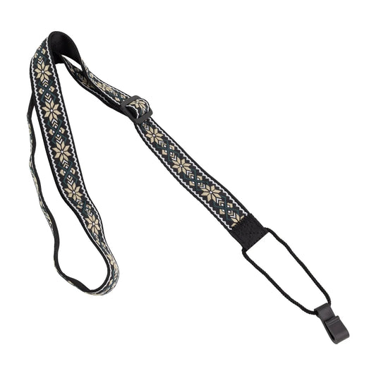 Fretz FUST-JC61HK Patterned Polyester Ukulele Strap - Beige/Green, Adjustable 1" Wide, Up to 35" Length, Molded Plastic Hook