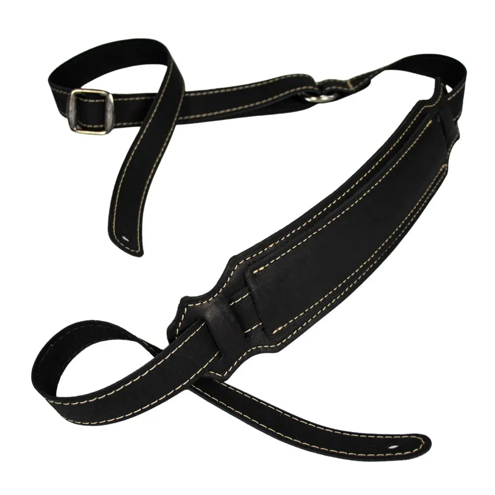 Franklin Vintage Black Glove Leather Guitar Strap with Suede Backing and 2.5" Shoulder Pad