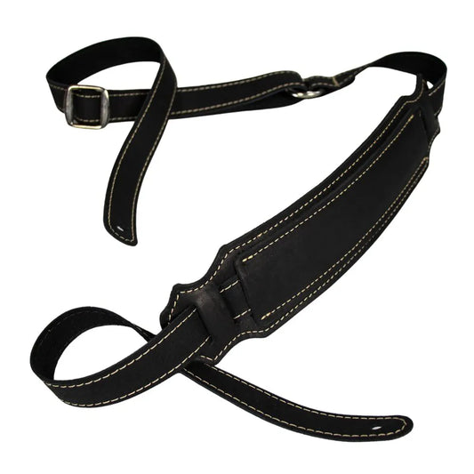 Franklin Vintage Black Glove Leather Guitar Strap with Suede Backing and 2.5" Shoulder Pad