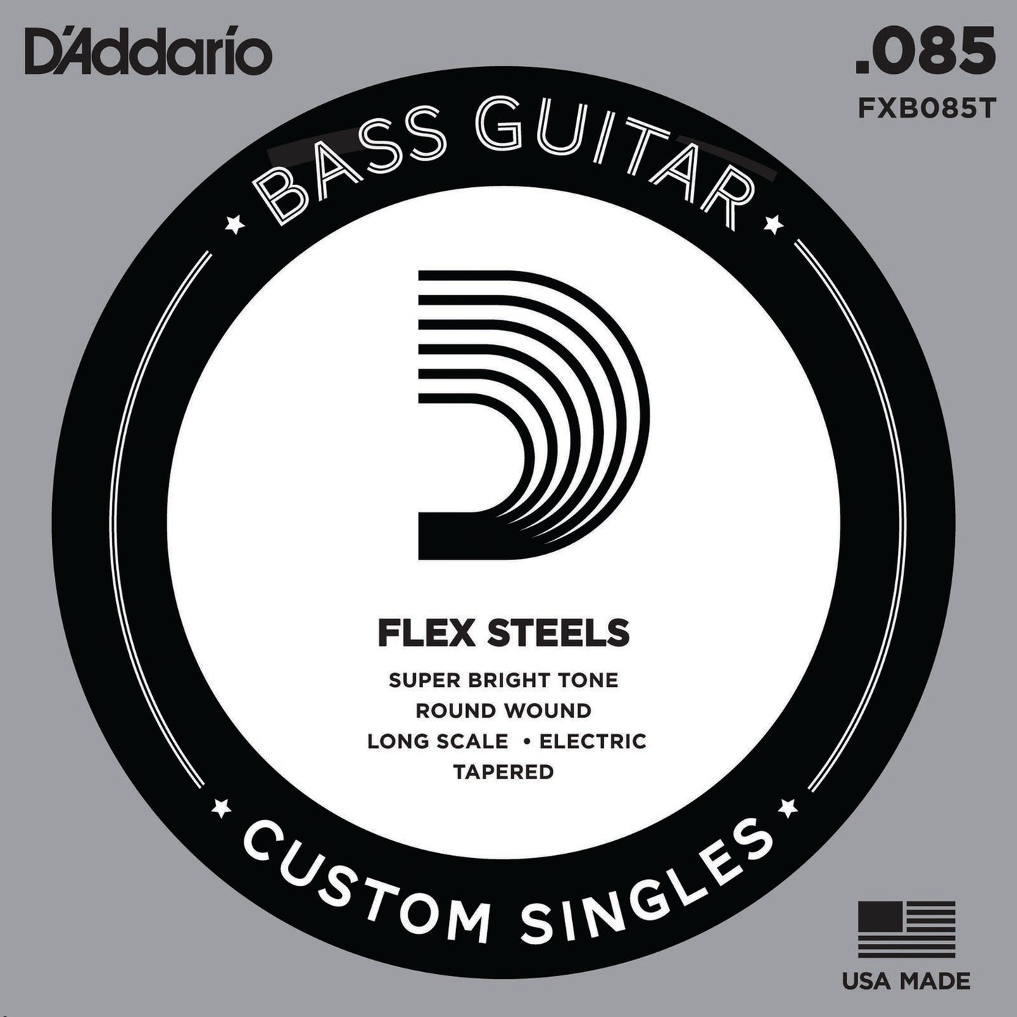 D'Addario FXB085T FlexSteels Bass Guitar Single String, Long Scale Tapered, .085