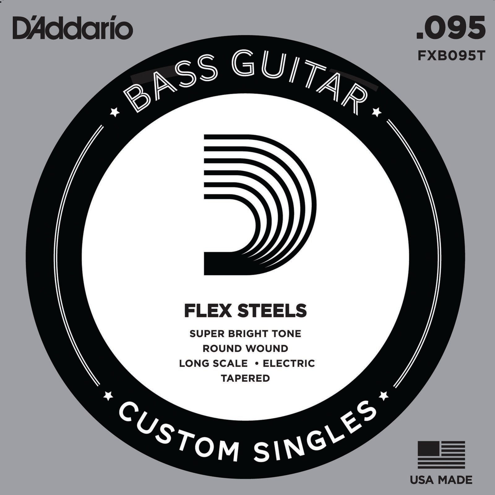 D'Addario FXB095T FlexSteels Bass Guitar Single String, Long Scale Tapered, .095