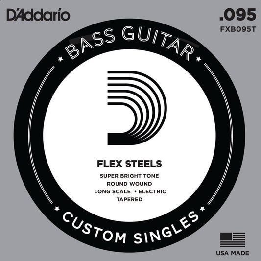 D'Addario FXB095T FlexSteels Bass Guitar Single String, Long Scale Tapered, .095