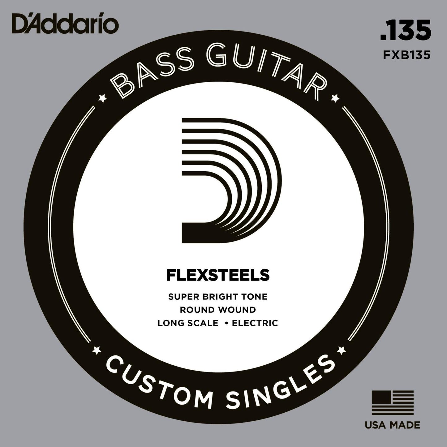 D'Addario FXB135 FlexSteels Bass Guitar Single String, Long Scale, .135