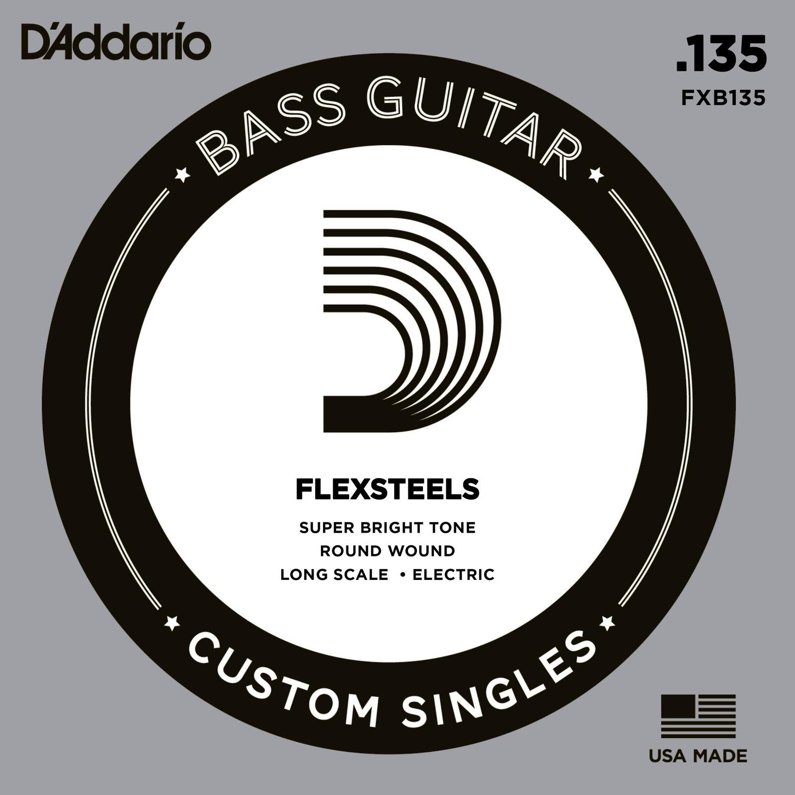 D'Addario FXB135 FlexSteels Bass Guitar Single String, Long Scale, .135