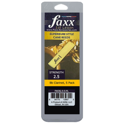 Faxx Bb Clarinet Cane Reeds, Size 2.5, 5-Pack, Made in France