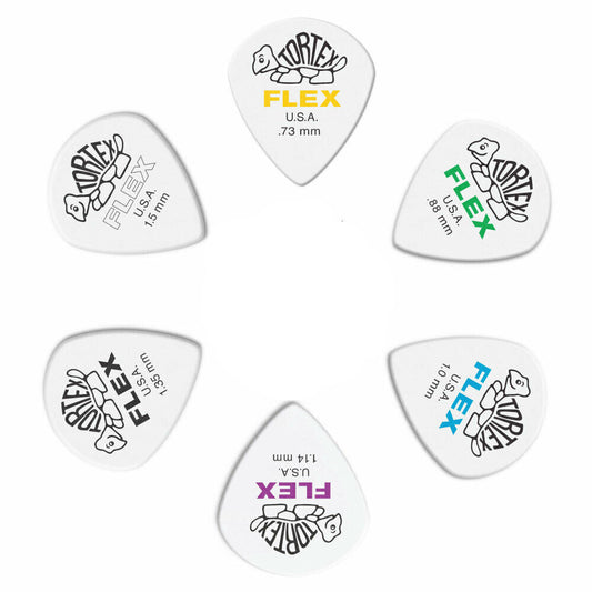6 x Jim Dunlop Tortex Jazz III XL FLEX Variety Gauge Guitar Picks 466R *NEW*