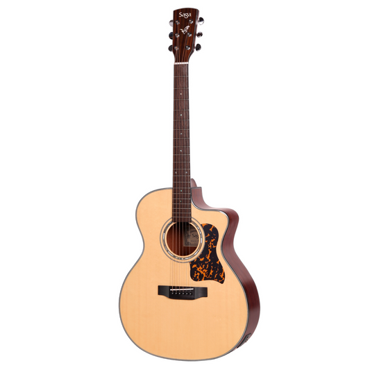 Saga G100C Solid Top Folk Cutaway Acoustic-Electric Guitar Natural with Fishman Pickup
