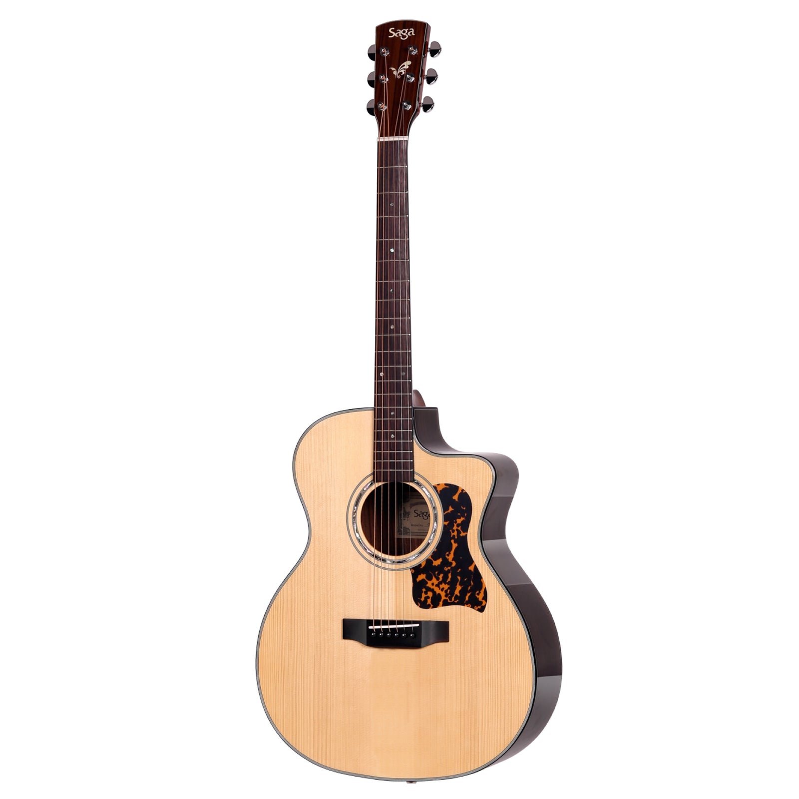 Saga G20C Solid Top Folk Cutaway Acoustic-Electric Guitar Natural