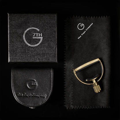 G7th Heritage Standard Gold Capo with Adaptive Radius Technology, Leather Pouch, Polishing Cloth, Gift Box, Suitable for Guitar and Banjo — view 7