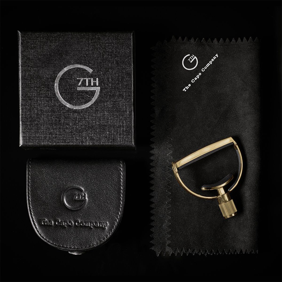 G7th Heritage Standard Gold Capo with Adaptive Radius Technology, Leather Pouch, Polishing Cloth, and Gift Box — view 7