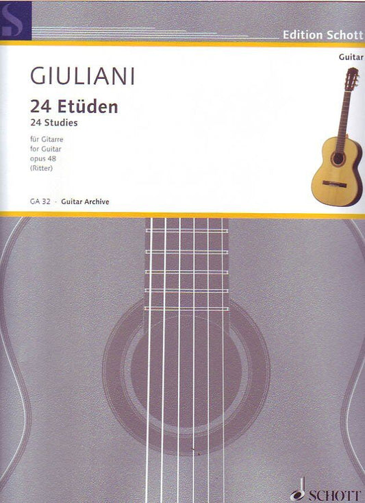 Giuliani 24 Studies Op. 48 for Guitar, Schott Music, 28 Pages, Part of Trinity Syllabus 2007 Grade 7