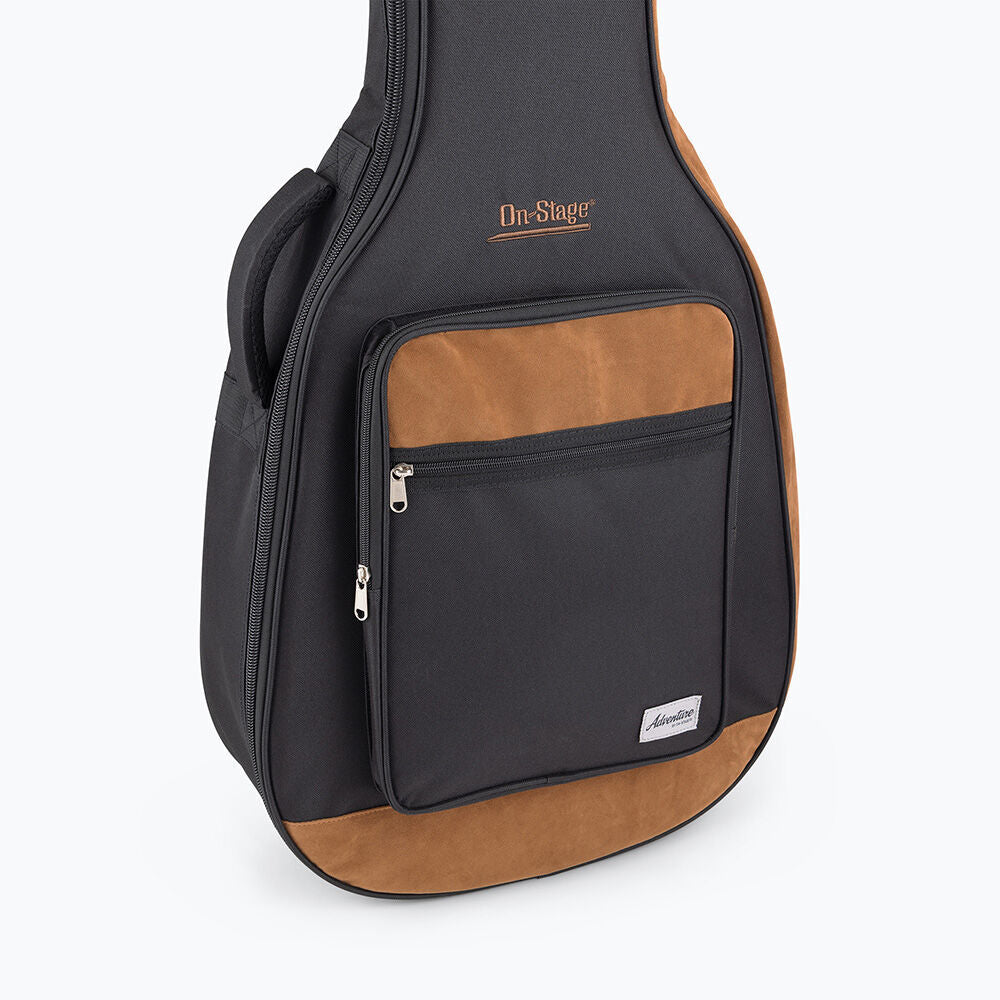 On Stage Adventure Series Acoustic Guitar Gig Bag - Black/Brown, 600D Nylon, 3 Accessory Pockets, Ergonomic Backpack Straps, 2.3 lb — view 3