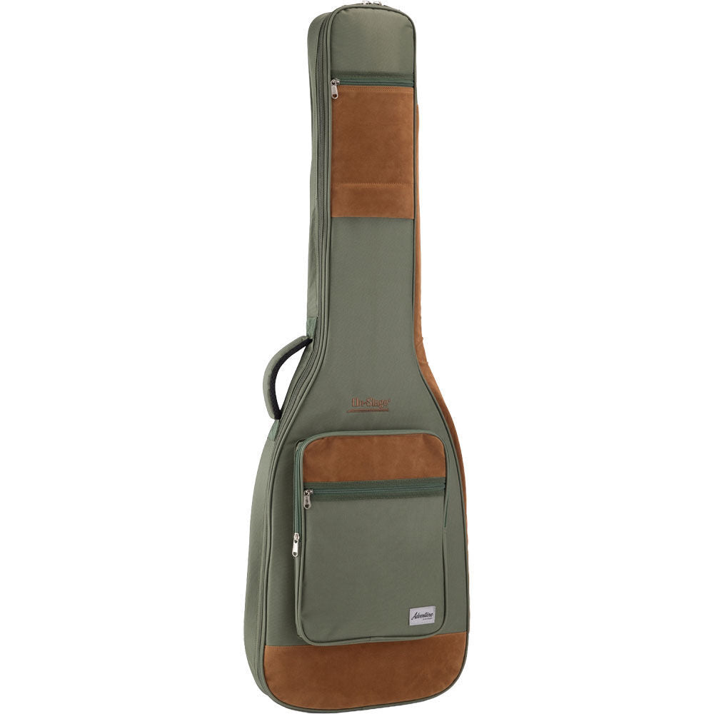 On Stage Adventure Series Electric Bass Guitar Gig Bag, Green/Brown, 600D Nylon, 3 Accessory Pockets, Lightweight, Padded, Ergonomic Design