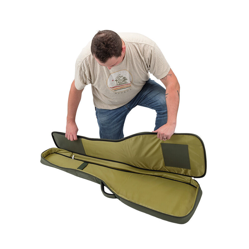 On Stage Adventure Series Electric Bass Guitar Gig Bag, Green/Brown, 600D Nylon, 3 Accessory Pockets, Lightweight, Padded, Ergonomic Design — view 5