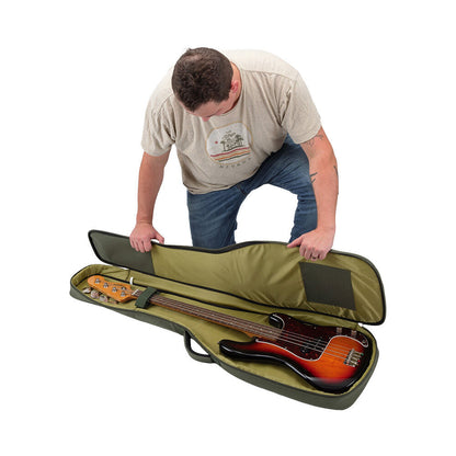 On Stage Adventure Series Electric Bass Guitar Gig Bag, Green/Brown, 600D Nylon, 3 Accessory Pockets, Lightweight, Padded, Ergonomic Design — view 6