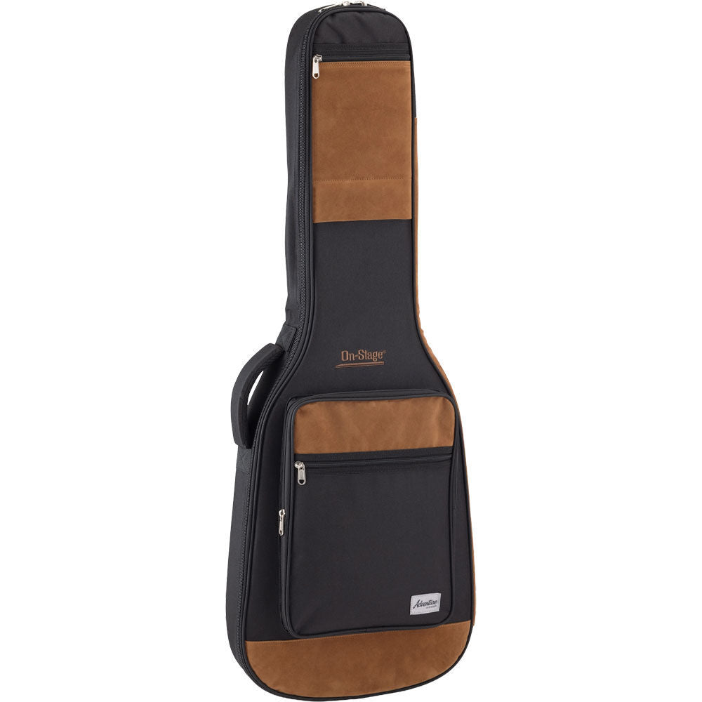 On Stage Adventure Series Electric Guitar Gig Bag Black/Brown 600D Nylon with Padding and Accessory Pockets