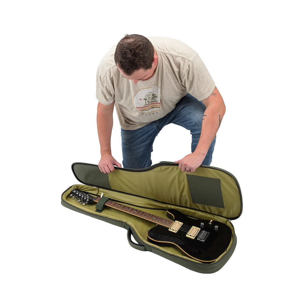 On Stage Adventure Series Electric Guitar Gig Bag - Green/Brown, 600D Nylon, Padded, 3 Accessory Pockets, Lightweight, Backpack Style — view 6