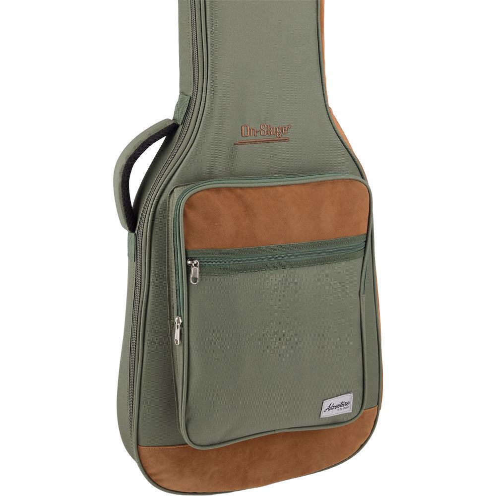 On Stage Adventure Series Electric Guitar Gig Bag - Green/Brown, 600D Nylon, Padded, 3 Accessory Pockets, Lightweight, Backpack Style — view 3
