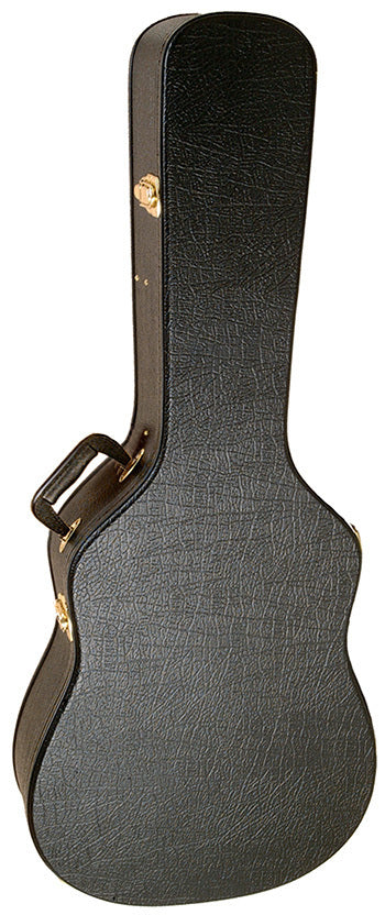 On Stage Hardshell Acoustic Guitar Case for 6 or 12-String Instruments, Black Vinyl, Plush Lined, Gold-Plated Hardware