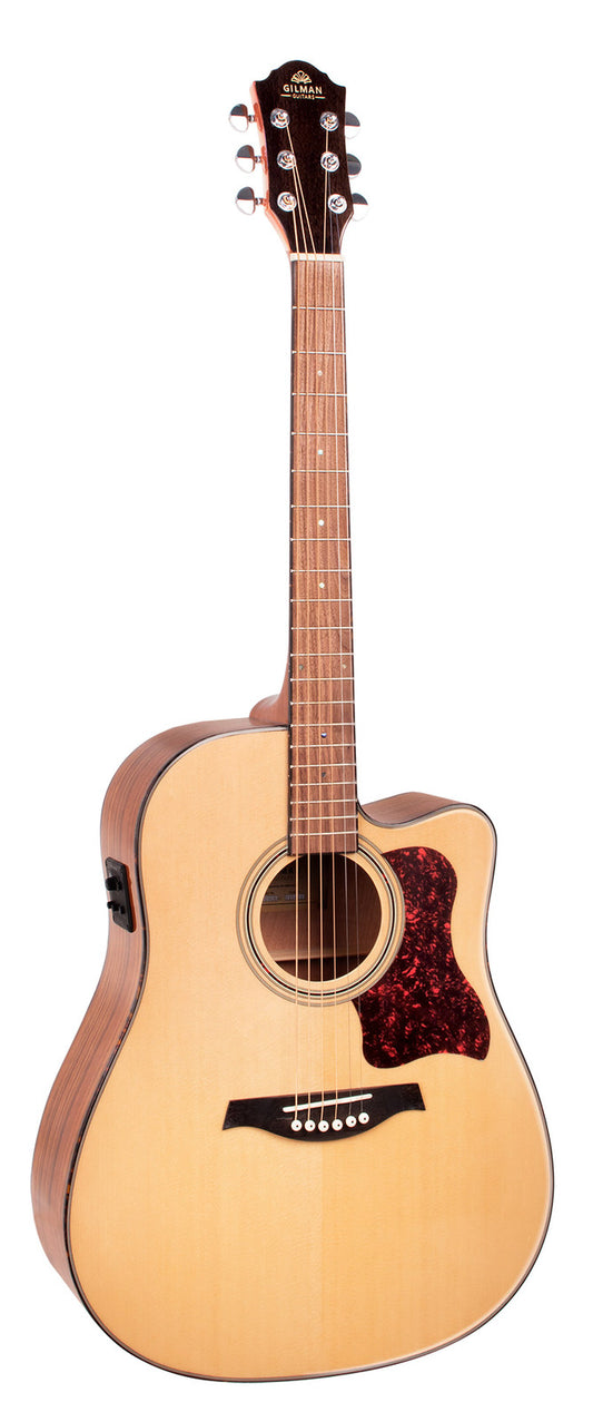 Gilman Dreadnought Electric/Acoustic Guitar. Natural Gloss. Spruce top, walnut back and sides.