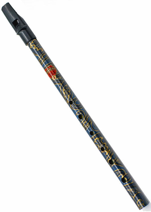 Generation Boho Designer Tin Penny Whistle in Bohemian Blue (D) - Made in England, Brass with Black Plastic Fipple, Gift Boxed