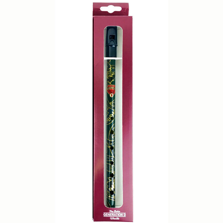 Generation Boho Designer English Tin Penny Whistle in Macdougal Green (D) with Gift Box and Fingering Chart — view 2
