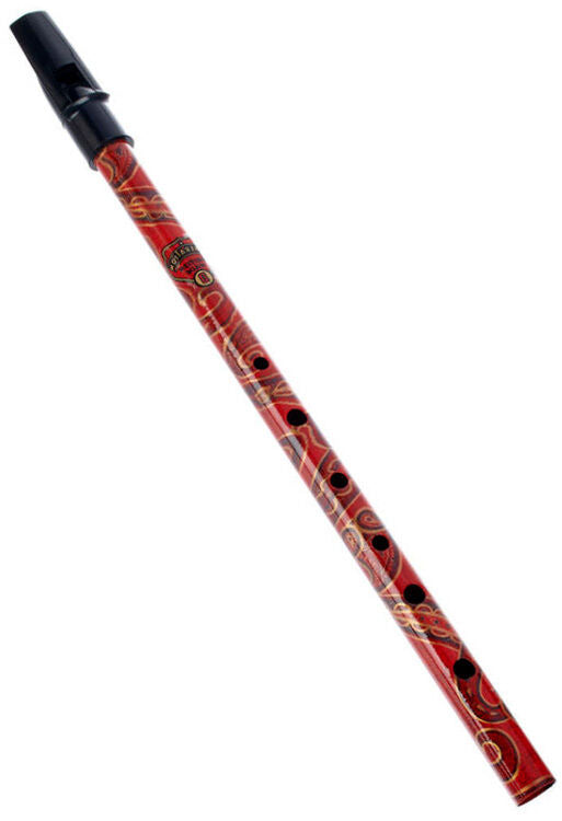 Generation Boho Designer English Tin Penny Whistle - Gaslight Red (D), Brass with Black Plastic Fipple, Gift Boxed, Fingering Chart Included