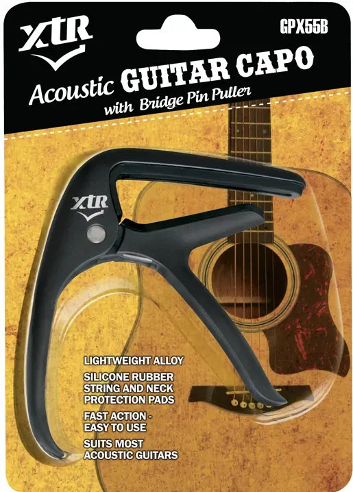XTR Acoustic Guitar Capo GPX55B with Bridge Pin Puller — view 2
