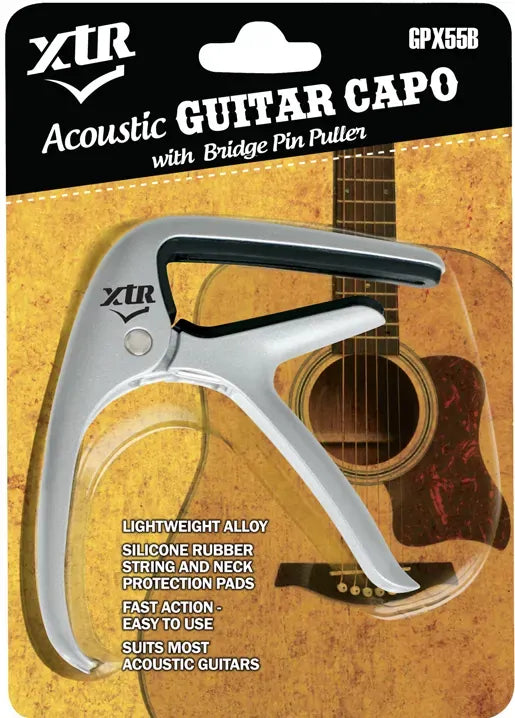 XTR Acoustic Guitar Capo with Bridge Pin Puller — view 2