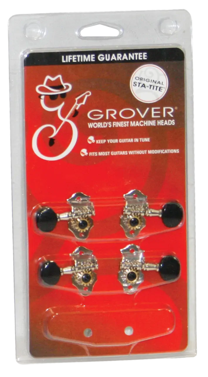 Grover Ukulele Machine Head Set Chrome with Black Buttons - Model GRO409B