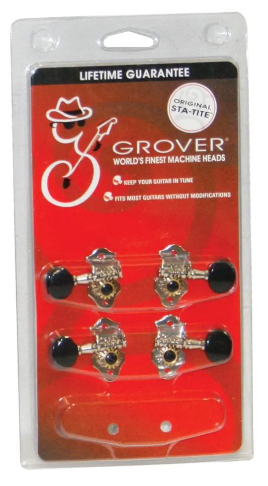Grover Ukulele Machine Head Set Chrome with Black Buttons - Model GRO409B