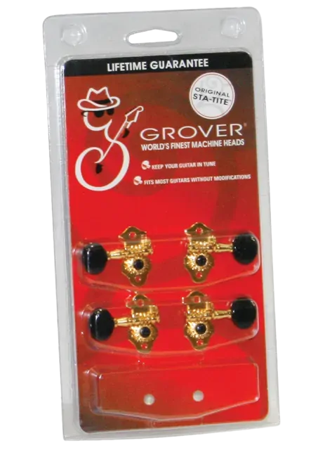 Grover UKULELE MACHINE HEAD SET GOLD with Black Buttons - Model GRO410BG