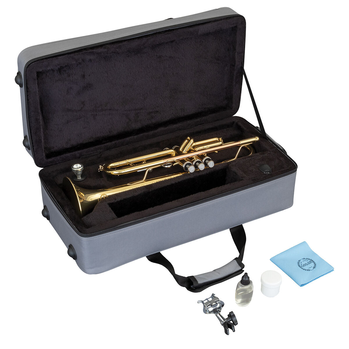 Grassi Bb Trumpet Gold Lacquer Master Series Student Pack with Case, Oil, Lyre [GRTR20SK] — view 3