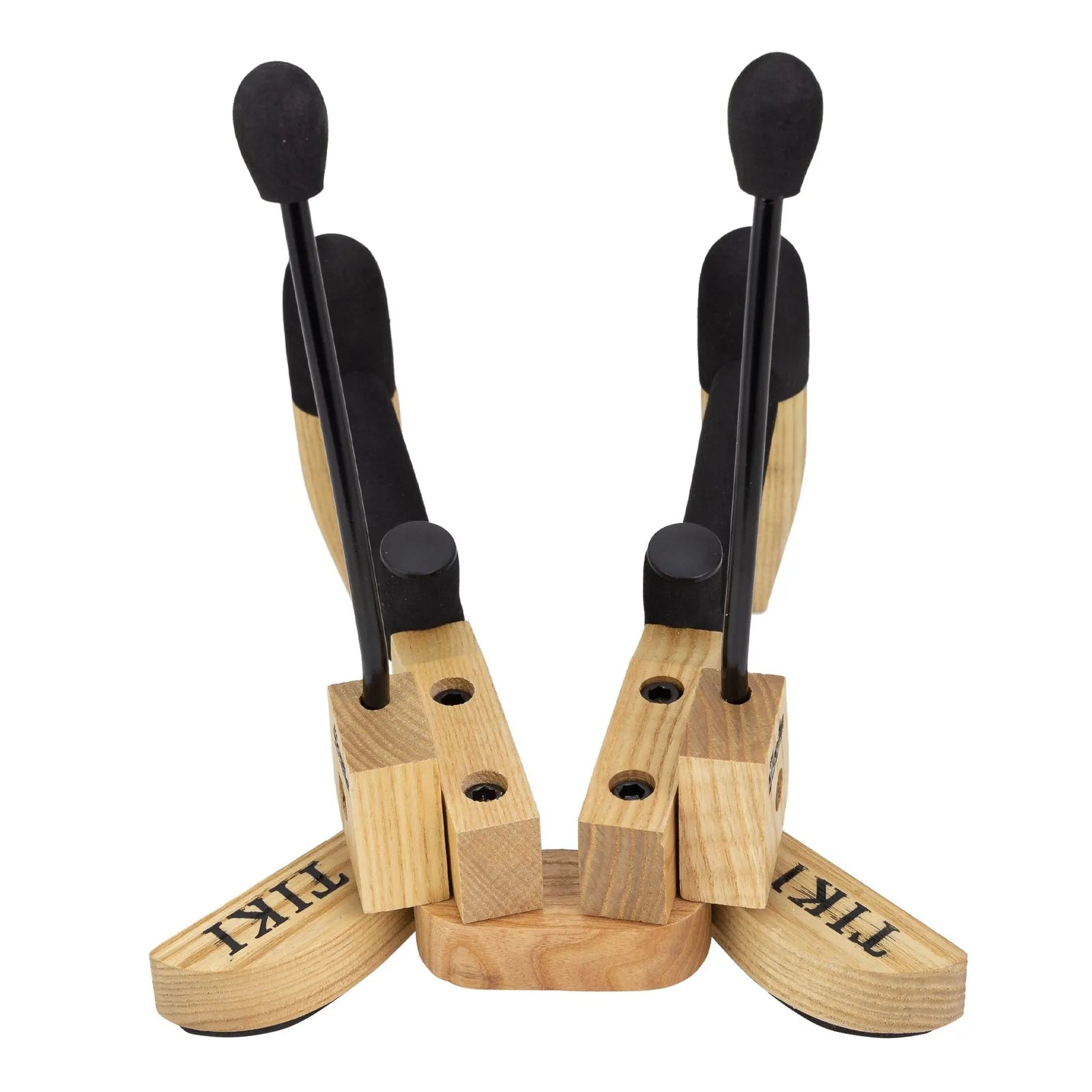 Fretz 'Woodie 4' Folding Ukulele and Violin Stand with Tiki Logo - Natural Wood Finish — view 2