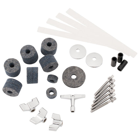 Gibraltar Drum Set Tech Kit with Tension Rods, Cymbal Washers, Sleeves, Felts, Hi-Hat Components, Drum Key, Snare Tape, and Wing Nuts