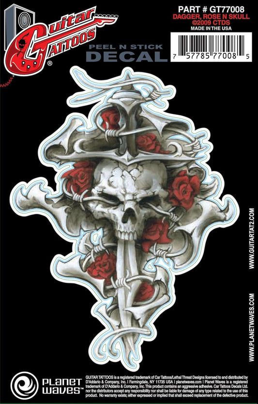 Planet Waves Guitar Tattoo, Dagger Rose Skull