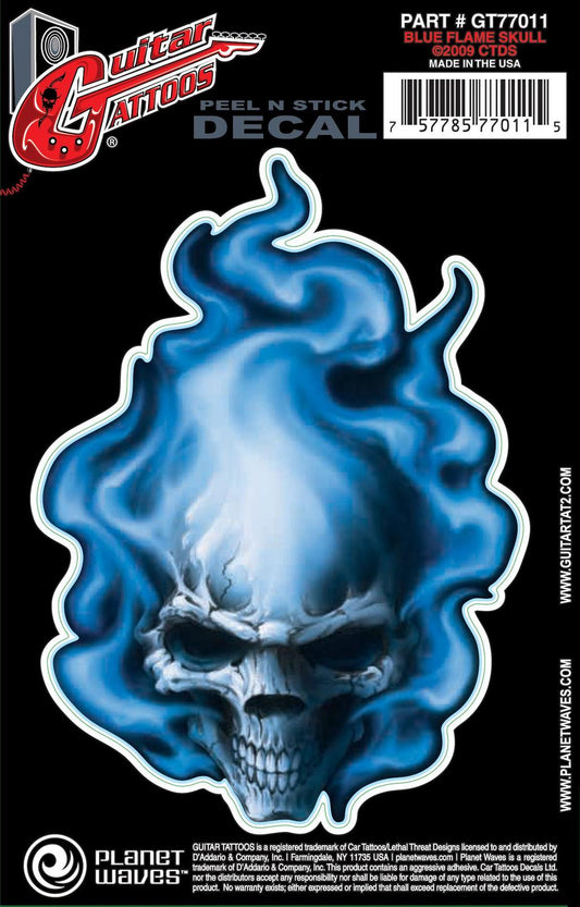 Planet Waves Guitar Tattoo, Blue Flame Skull