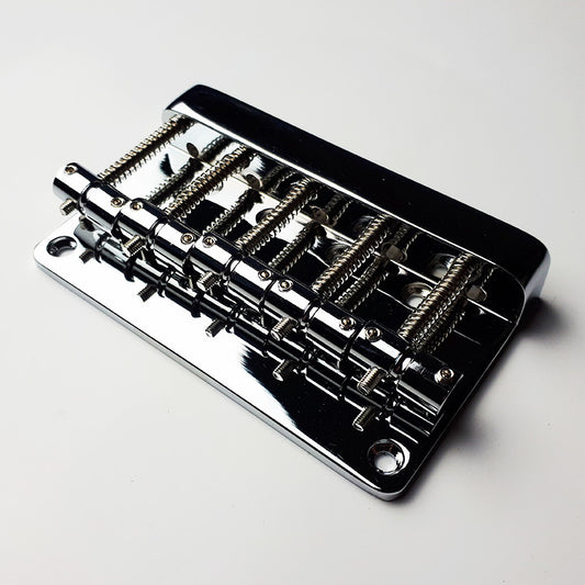GT BB509 Bass Bridge with Brass Saddles, Chrome Finish, 5-String, 19mm String Spacing
