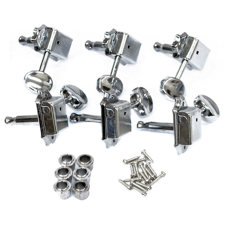 GT Kluson Style Tuning Machines Nickel Finish 3+3 with Oval Buttons — view 4