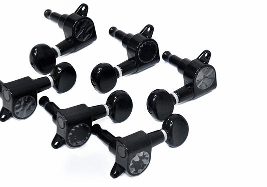 GT Electric Guitar Sealed Tuning Machines Black Finish 6-Inline with Oval Buttons