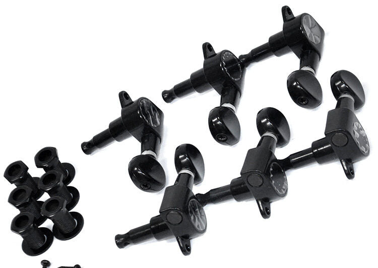 GT Electric Guitar Sealed Tuning Machines Black Finish 6-Inline with Oval Buttons — view 2
