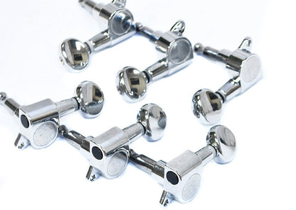 GT Electric Guitar Sealed Tuning Machines Chrome Finish 6-Inline with Oval Buttons
