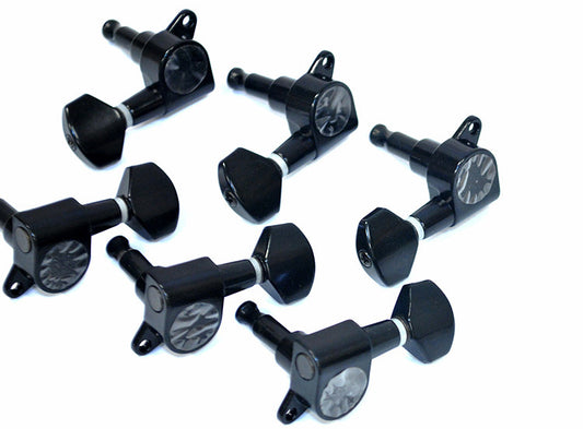 GT Electric Guitar Sealed Tuning Machines 6-Inline Black Finish with Black Buttons