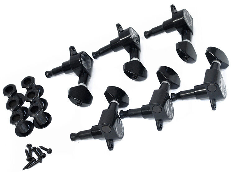 GT Electric Guitar Sealed Tuning Machines 6-Inline Black Finish with Black Buttons — view 2