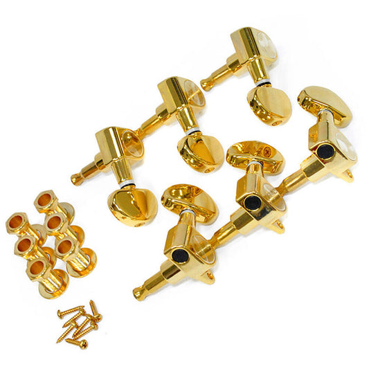 GT Acoustic/Electric Guitar Sealed Tuning Machines Gold Finish 3+3 with Kidneybean Gold Buttons