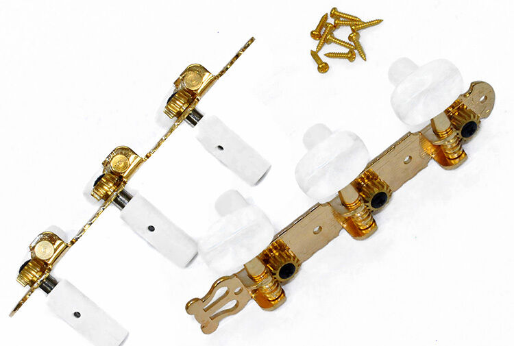 GT Classical Guitar Tuning Machines Gold Finish with Oval White Buttons (3+3) — view 2