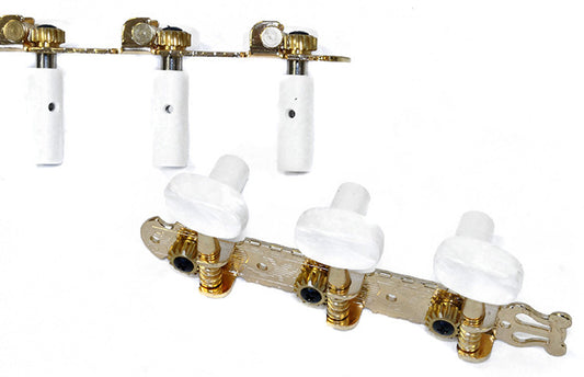 GT Classical Guitar Tuning Machines Gold Finish with Oval White Buttons (3+3)