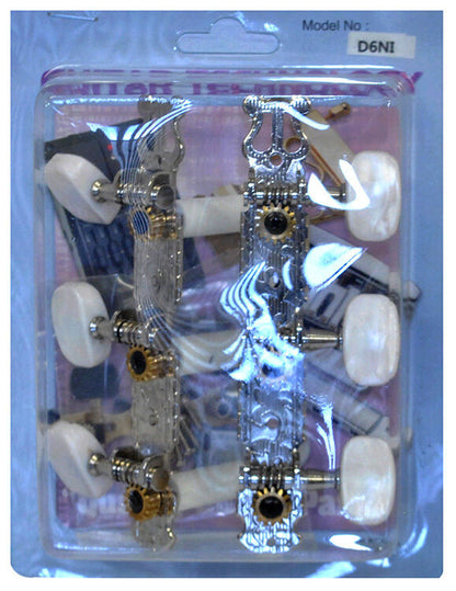 GT Classical Guitar Tuning Machines Nickel Finish Oval White Buttons 3+3 — view 3